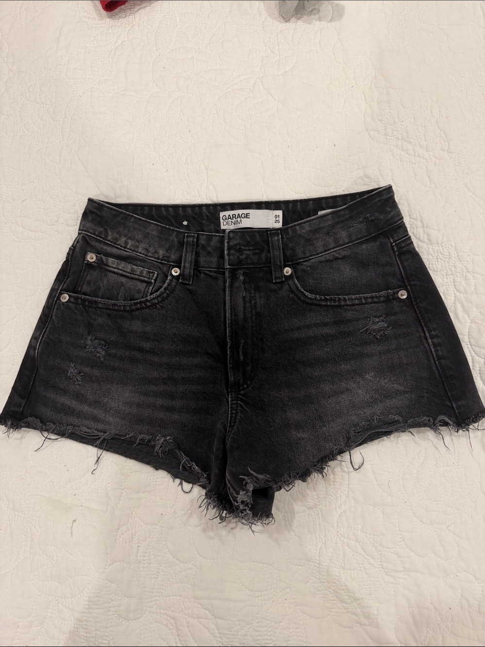 Garage Black Distressed High-Rise Denim Shorts